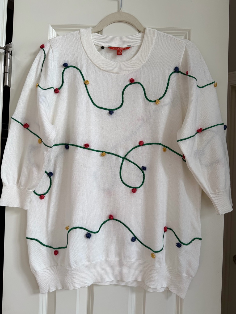 ModCloth 3D Pom Pom Christmas Lights Sweater NWOT Size 1X Shimmery Whimsy Retro